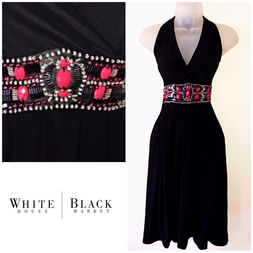 White House Black Market Halter Dress w/Coral Bead
